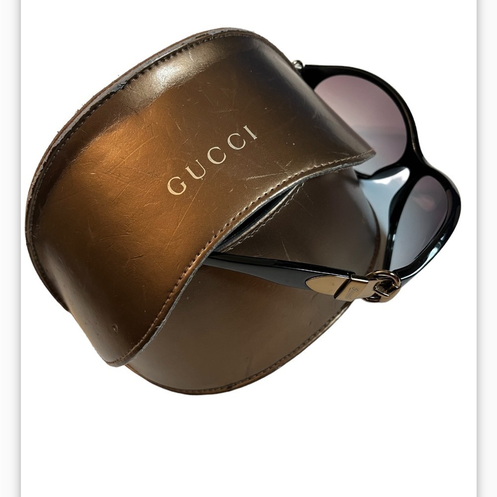 Gucci Butterfly Frame Belted Etched Logo Rounded Sunglasses BUCKLE GG Brown - Picture 11 of 13